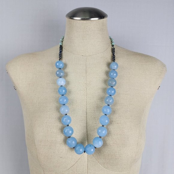 Cut Glass Hand Made Blue Beaded Necklace